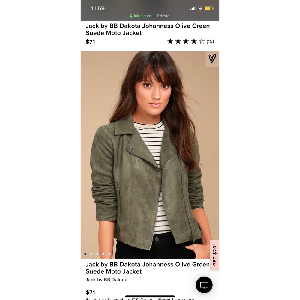 JACK by bb Dakota suede army/olive green jacket